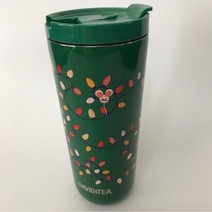 David’s Tea tumbler Travel Mug green Christmas light & Mouse. New . No box.
